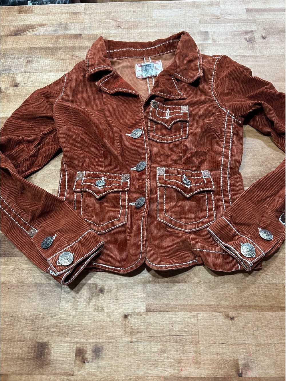 womens Medium True Religion rust orange red corduroy jacket